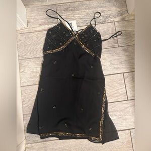 Black Beaded Dress with Gold Accents